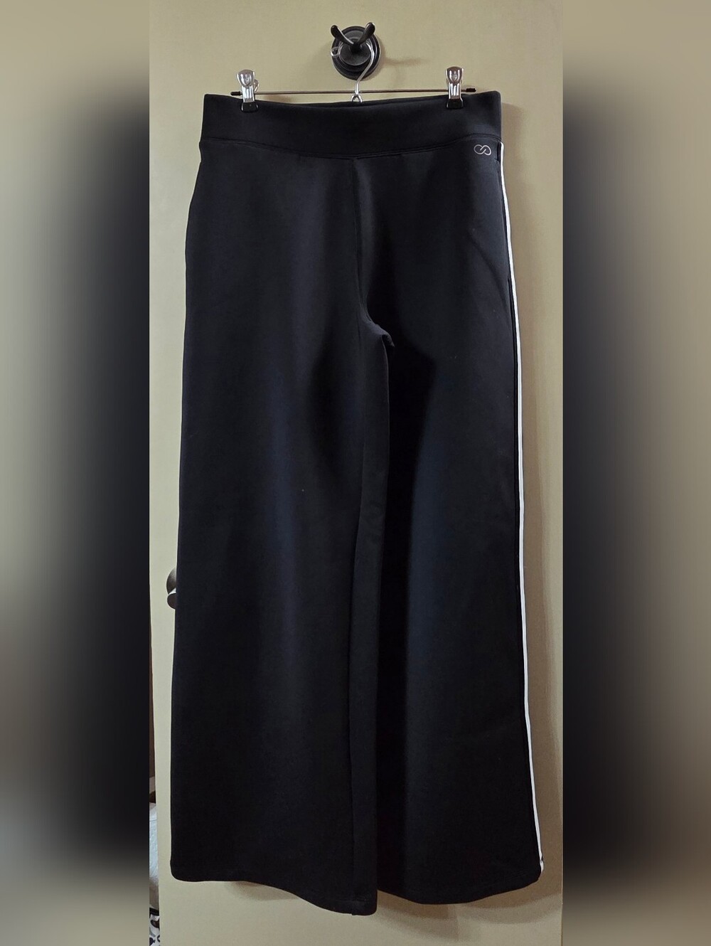 CALIA by Carrie Underwood Black Wide Leg Track Pants with White Side Stripe